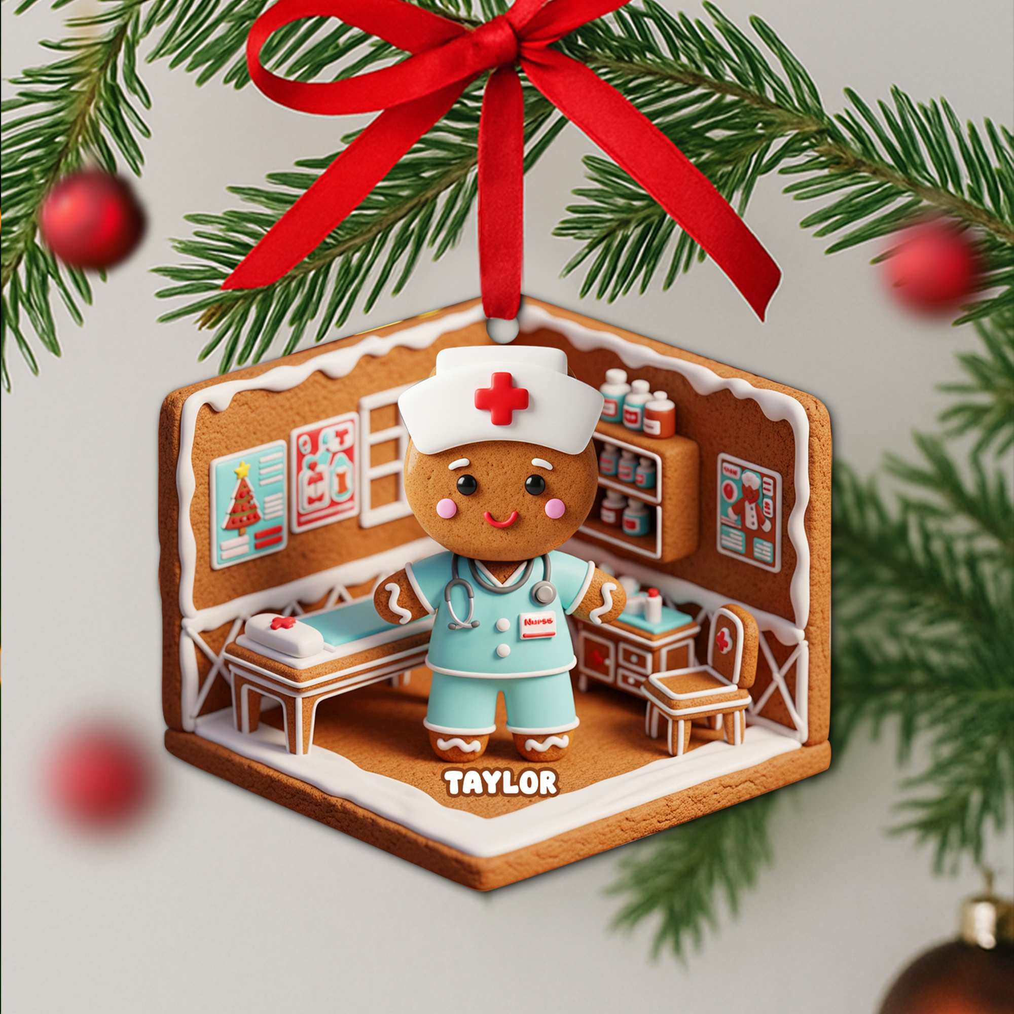 “Celebrate the Caring Spirit!” - Nurse Gingerbread Christmas Wood Ornament - Personalized Gift for Nurses Ornament MagicInPrints