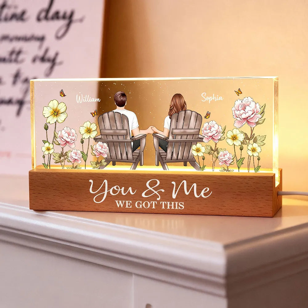 Personalized Romantic LED Lamp for Couples with Floral Design - Anniversary Gift Plaque MagicInPrints