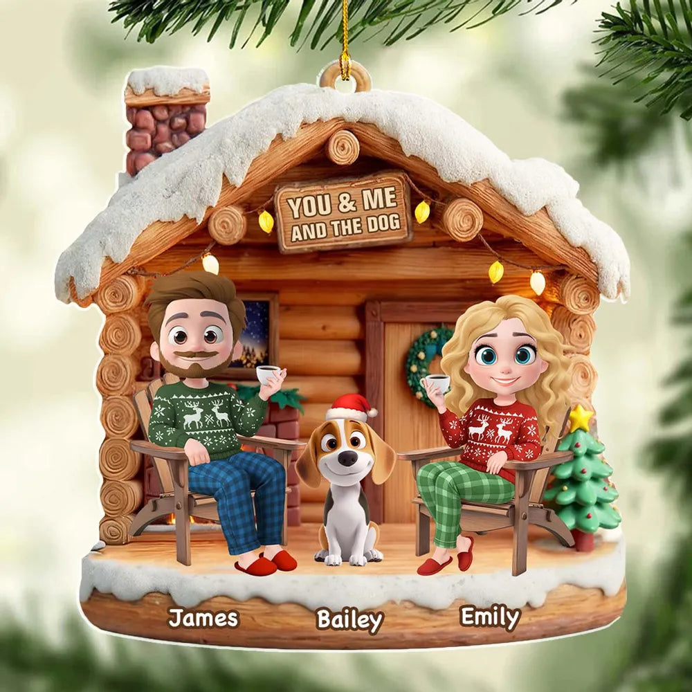 Personalized Family Cabin Christmas Ornament with Dog - Holiday Decoration Ornament MagicInPrints