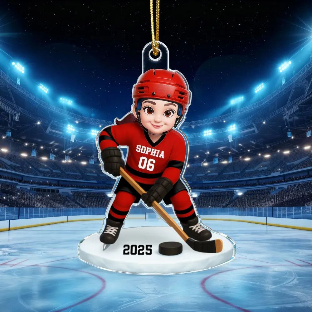Custom Hockey Player Ornament for Kids - Personalized Sports Gift Ornament MagicInPrints