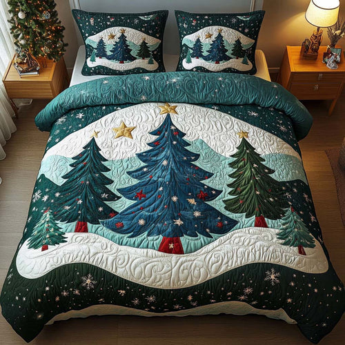 Embrace the Magic of Nature – Personalized Starry Trees 3-Piece Quilted Bedding Set – Gift for Home Lovers Quilted Bedding Set V2 MagicInPrints