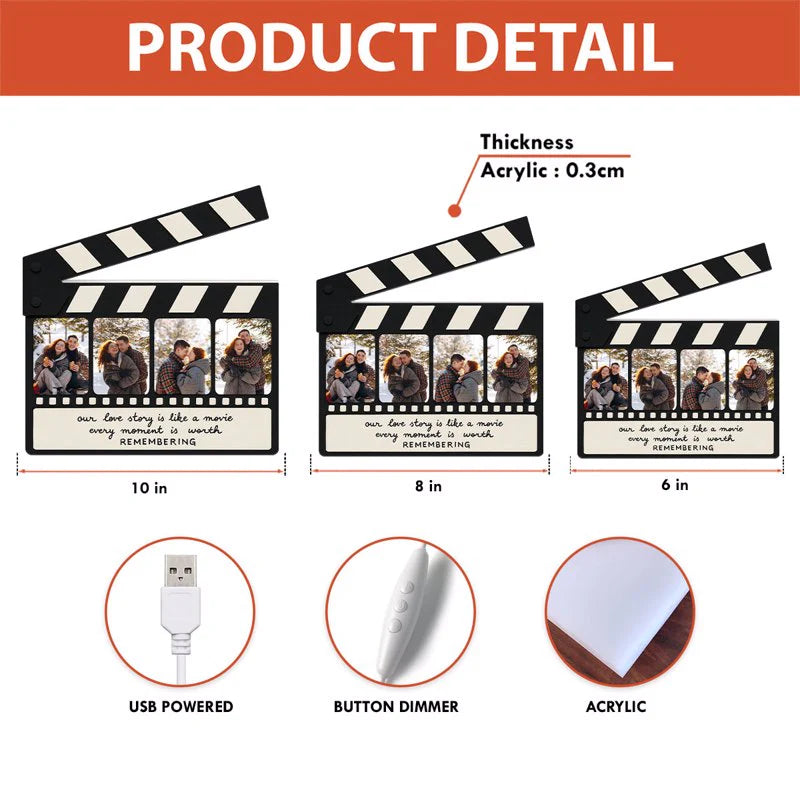 Personalized Photo Frame for Couples - Movie Clapper Design - Perfect for Christmas or Anniversary Plaque MagicInPrints