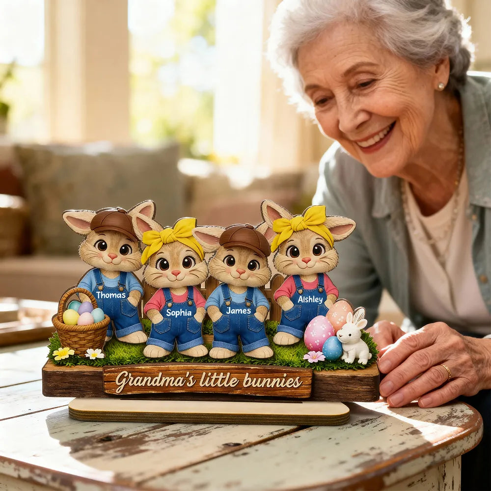 Personalized Bunny Family Garden Statue for Grandma - Easter Decoration Plaque MagicInPrints