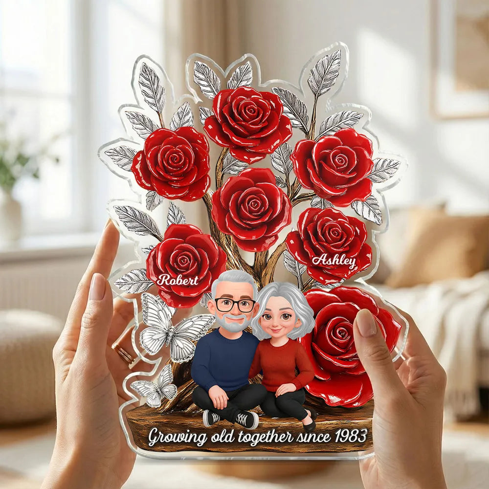 Personalized Couple Rose Display for Anniversary - Custom Names & Date Plaque MagicInPrints