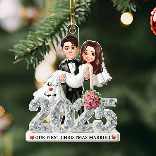 Personalized Wedding Couple Ornament 2025 for Newlyweds - First Christmas Married Ornament MagicInPrints