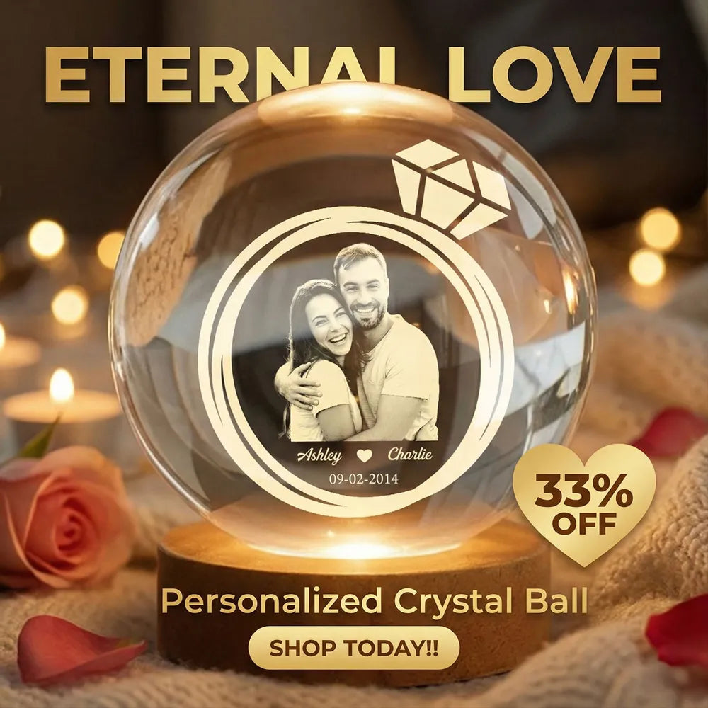 Custom Photo Engraved LED Crystal Ball for Couples - Romantic Gift Lamp MagicInPrints