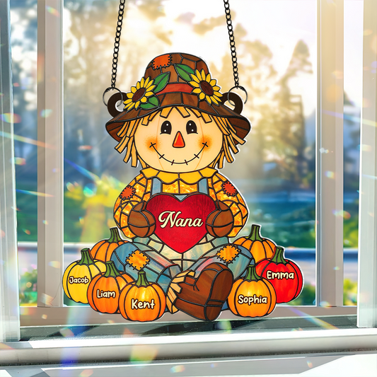 Autumn Scarecrow Grandma Suncatcher - Personalized Gifts For Grandma Ornament MagicInPrints