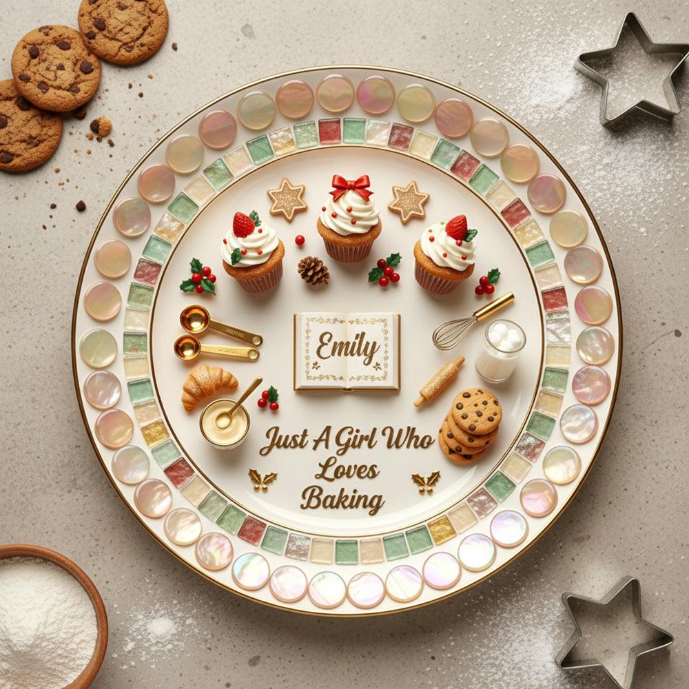Just A Girl Who Loves Baking - Personalized Ceramic Round Plate for Baking Lovers Ceramic Round Plate MagicInPrints