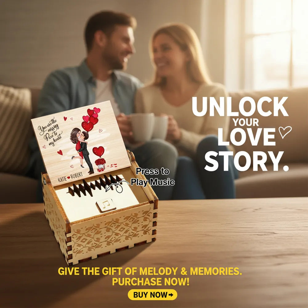 Personalized Wooden Music Box for Couples with Romantic Design - Anniversary Gift Plaque MagicInPrints
