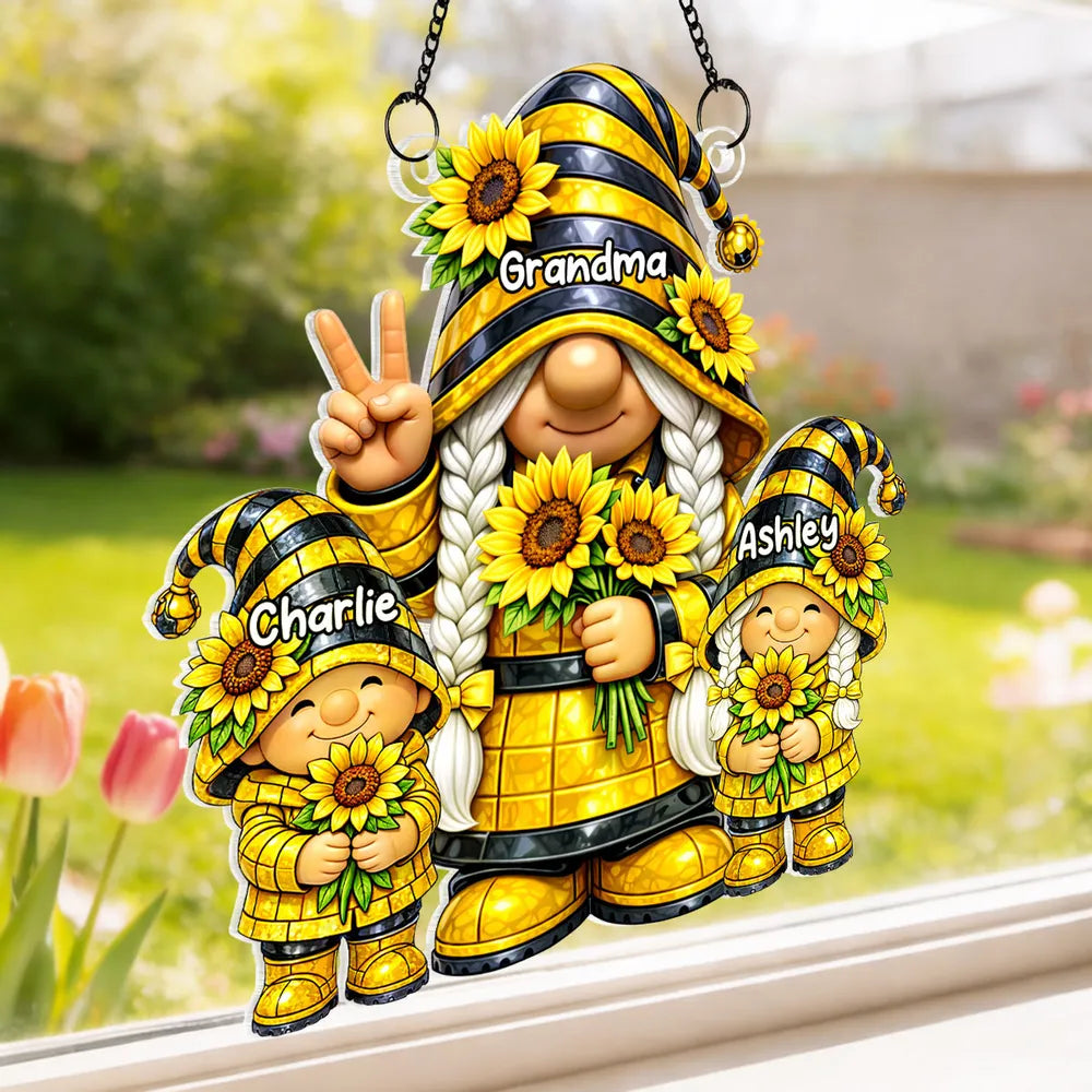 Custom Family Gnome Ornament for Grandma - Personalized Sunflower Gift Ornament MagicInPrints