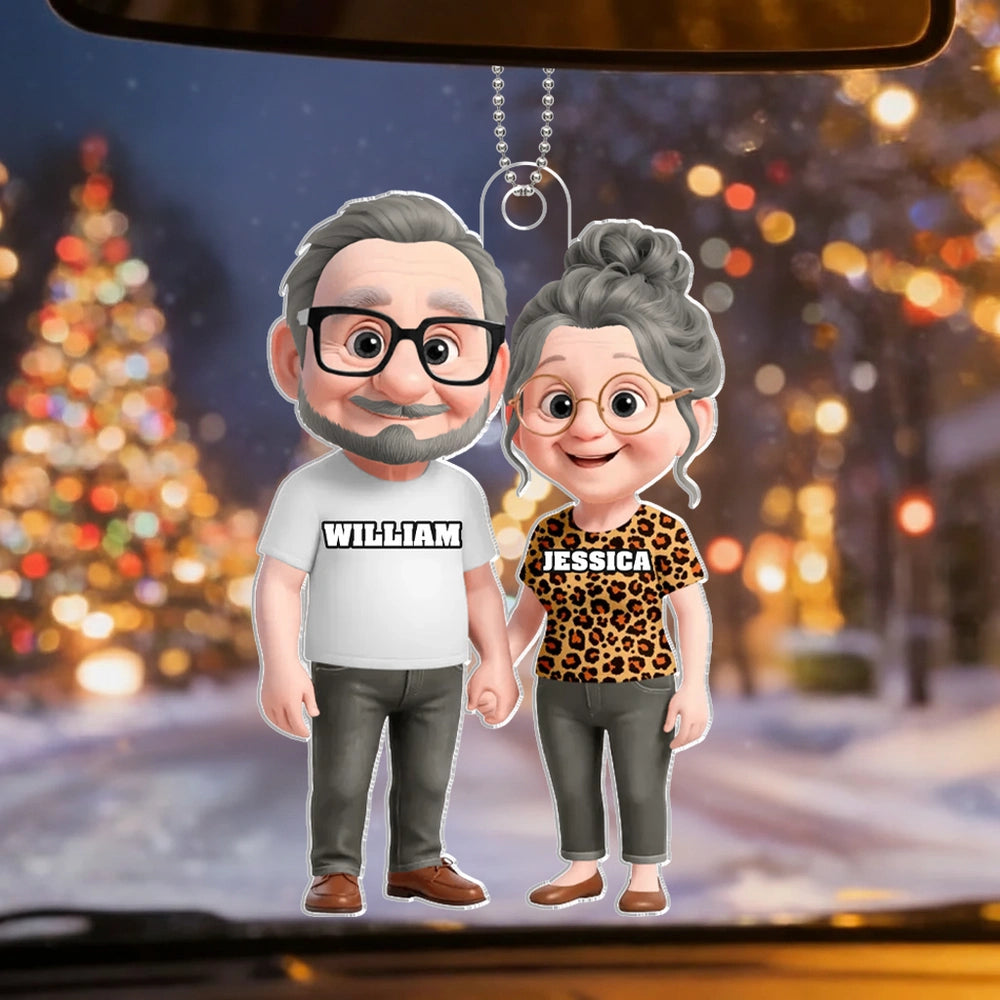 Personalized Couple Car Ornament for Grandparents - Cute Rearview Mirror Decoration Car Hanger MagicInPrints