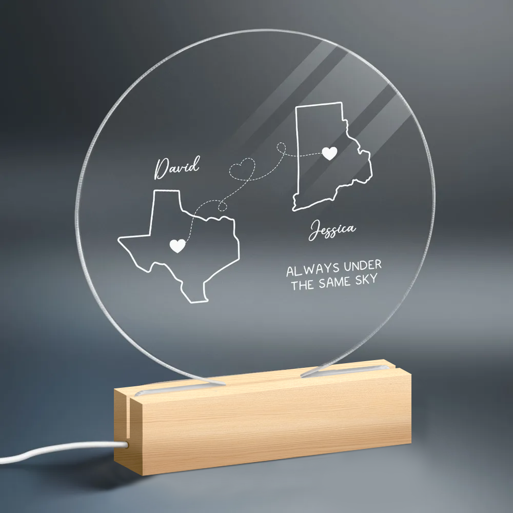Personalized LED Night Light for Couples - Custom State Design - Romantic Gift Plaque MagicInPrints
