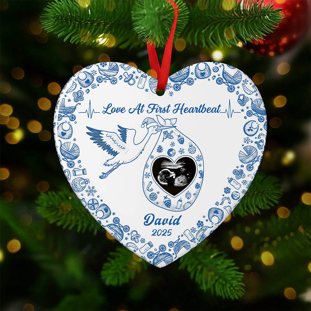 Love At First Heartbeat - Personalized Christmas Gift for Pregnant Women - Heart Ceramic Ornament Ornament MagicInPrints