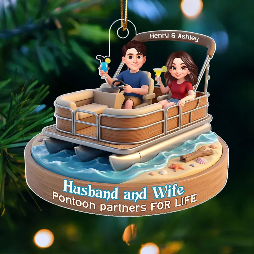 Personalized Couple Car Ornament - Pontoon Partners for Life Car Hanger MagicInPrints