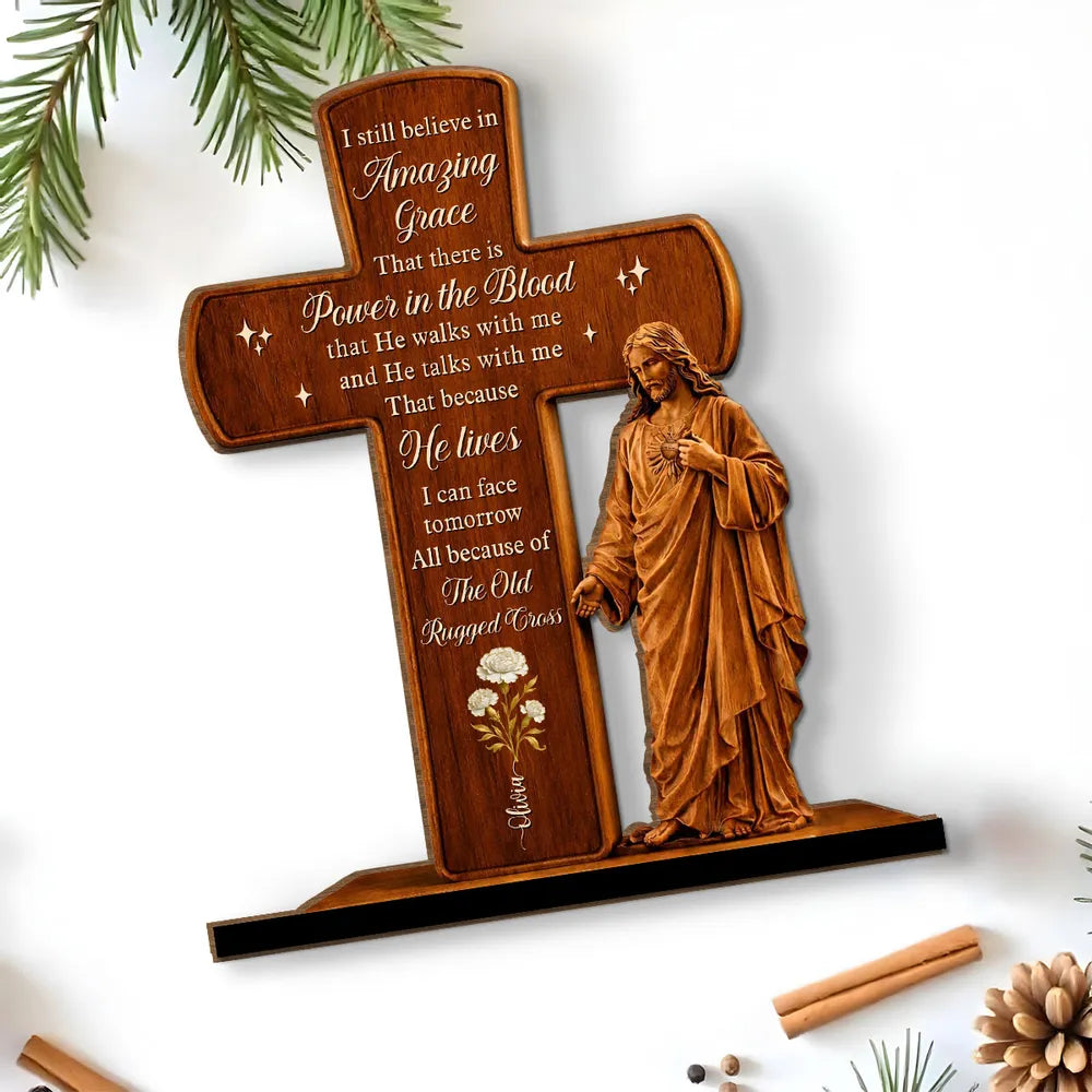 Personalized Wooden Cross with Jesus Figurine for Religious Home Decor - Inspirational Gift Plaque MagicInPrints