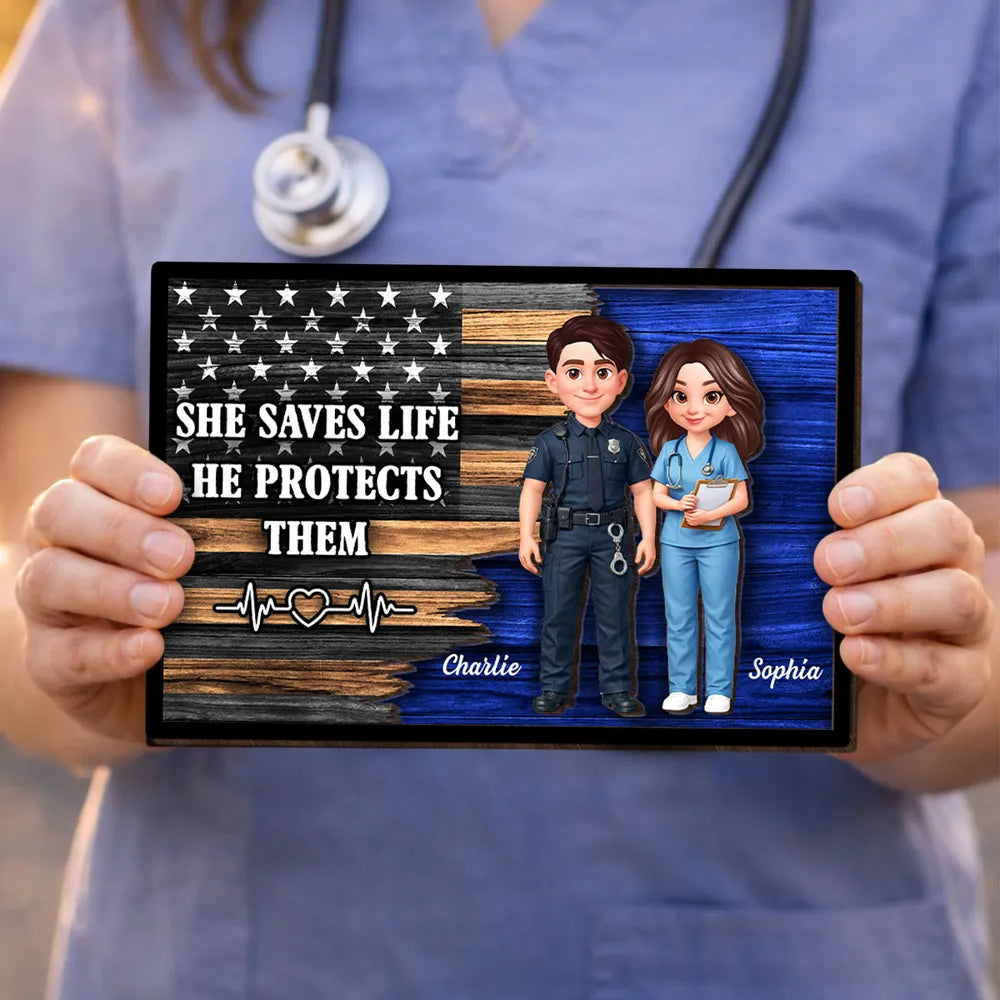 Personalized Police and Nurse Wooden Plaque for Couples - Appreciation Gift Plaque MagicInPrints