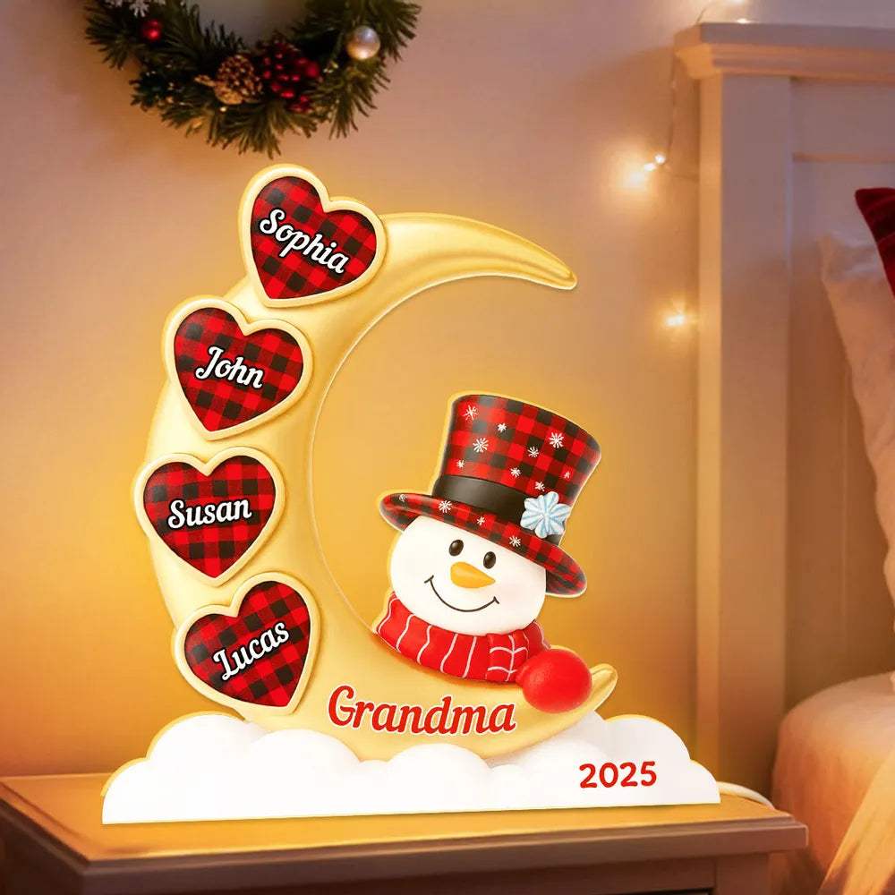 Personalized Snowman Night Light for Grandma with Names - Christmas Decoration Plaque MagicInPrints