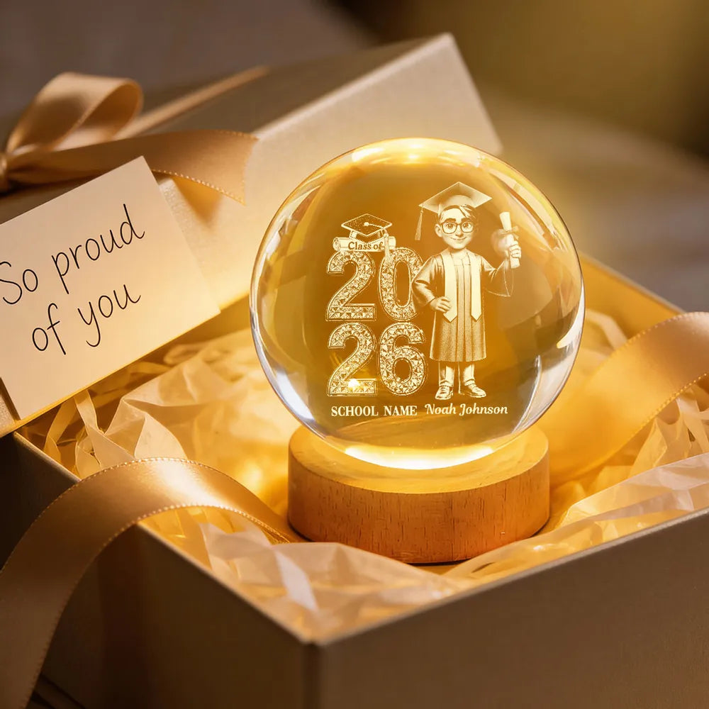 Personalized Crystal Graduation Globe Class of 2026 for Students - Graduation Gift Lamp MagicInPrints