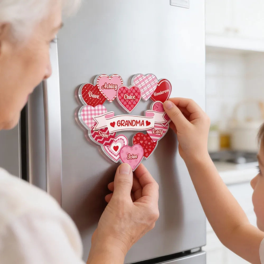 Personalized Heart Magnet Set for Grandma - Family Names Gift Fridge Magnet MagicInPrints