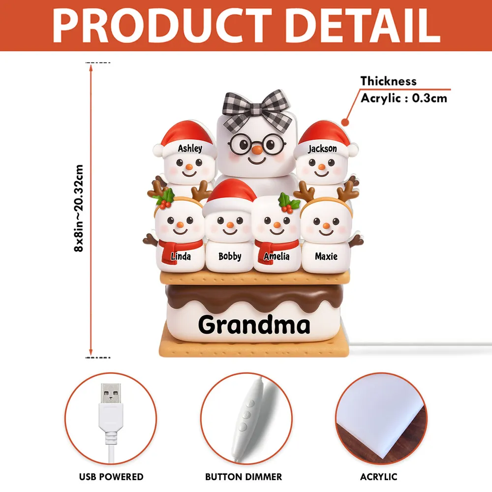 Custom Family Snowman Light for Grandma - Christmas Decor Plaque MagicInPrints