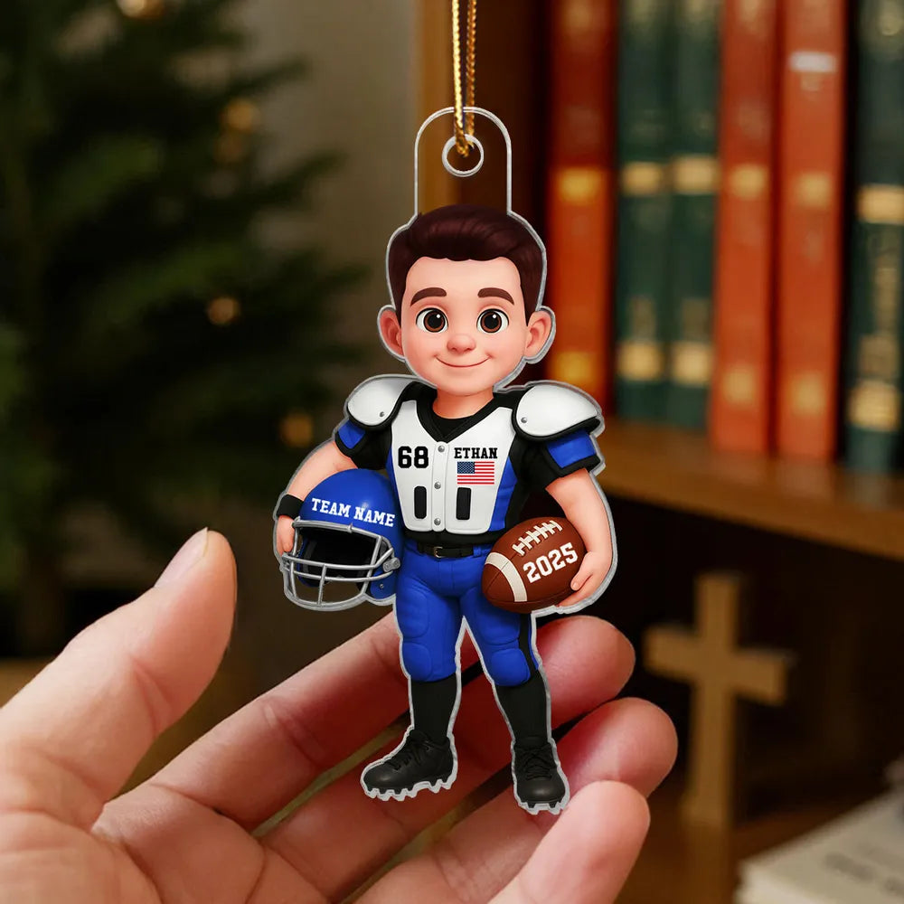 Personalized Football Player Christmas Ornament for Kids - Custom Name and Year Ornament MagicInPrints