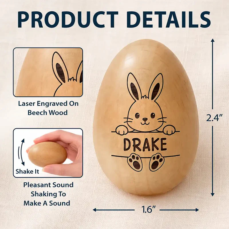 Personalized Wooden Easter Eggs for Kids with Bunny Design - Easter Basket Gift Musical Instruments MagicInPrints