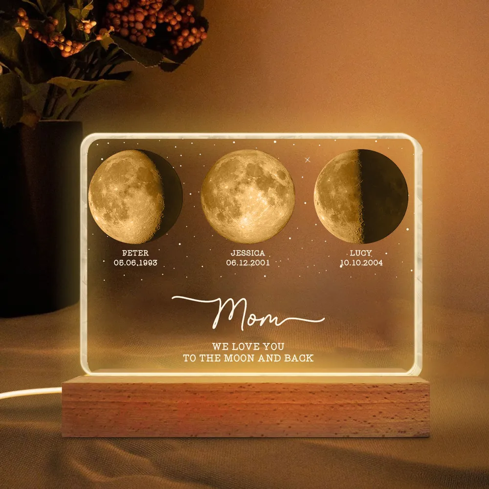 Personalized Moon Phase LED Lamp for Mom - Sentimental Gift Plaque MagicInPrints