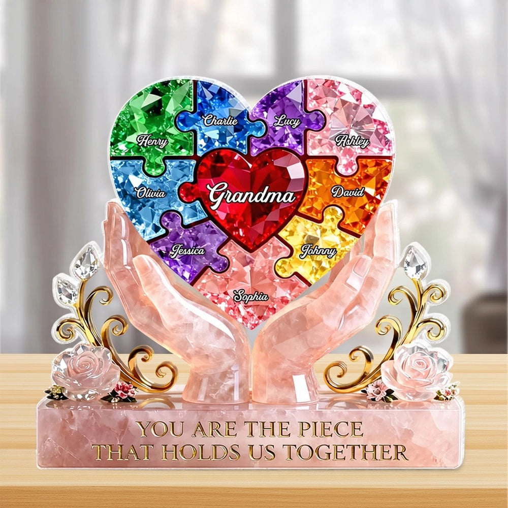 Custom Heart Puzzle Crystal Ornament for Grandma - Sentimental Family Keepsake Plaque MagicInPrints