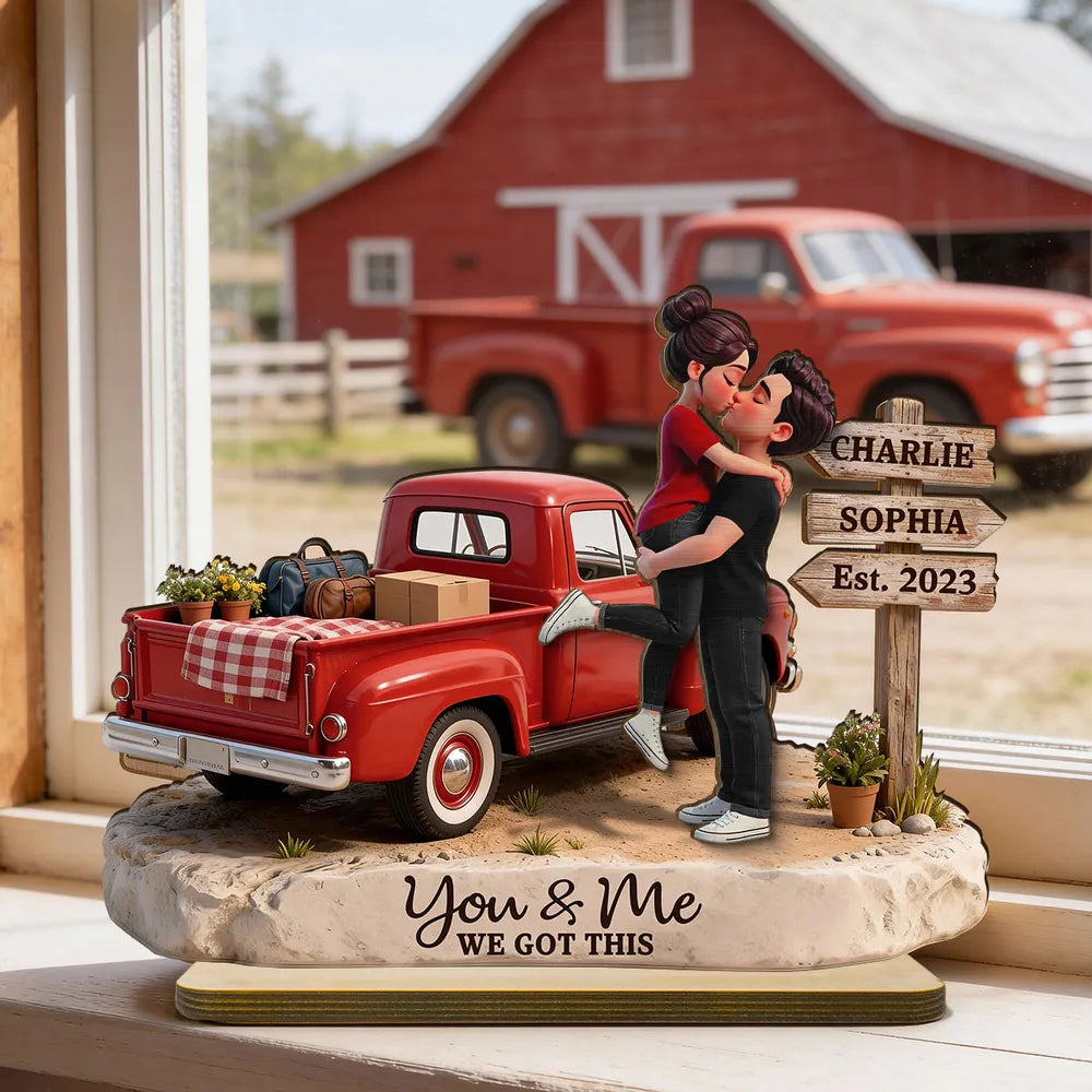 Personalized Romantic Couple Figurine with Vintage Truck - Anniversary Keepsake Plaque MagicInPrints
