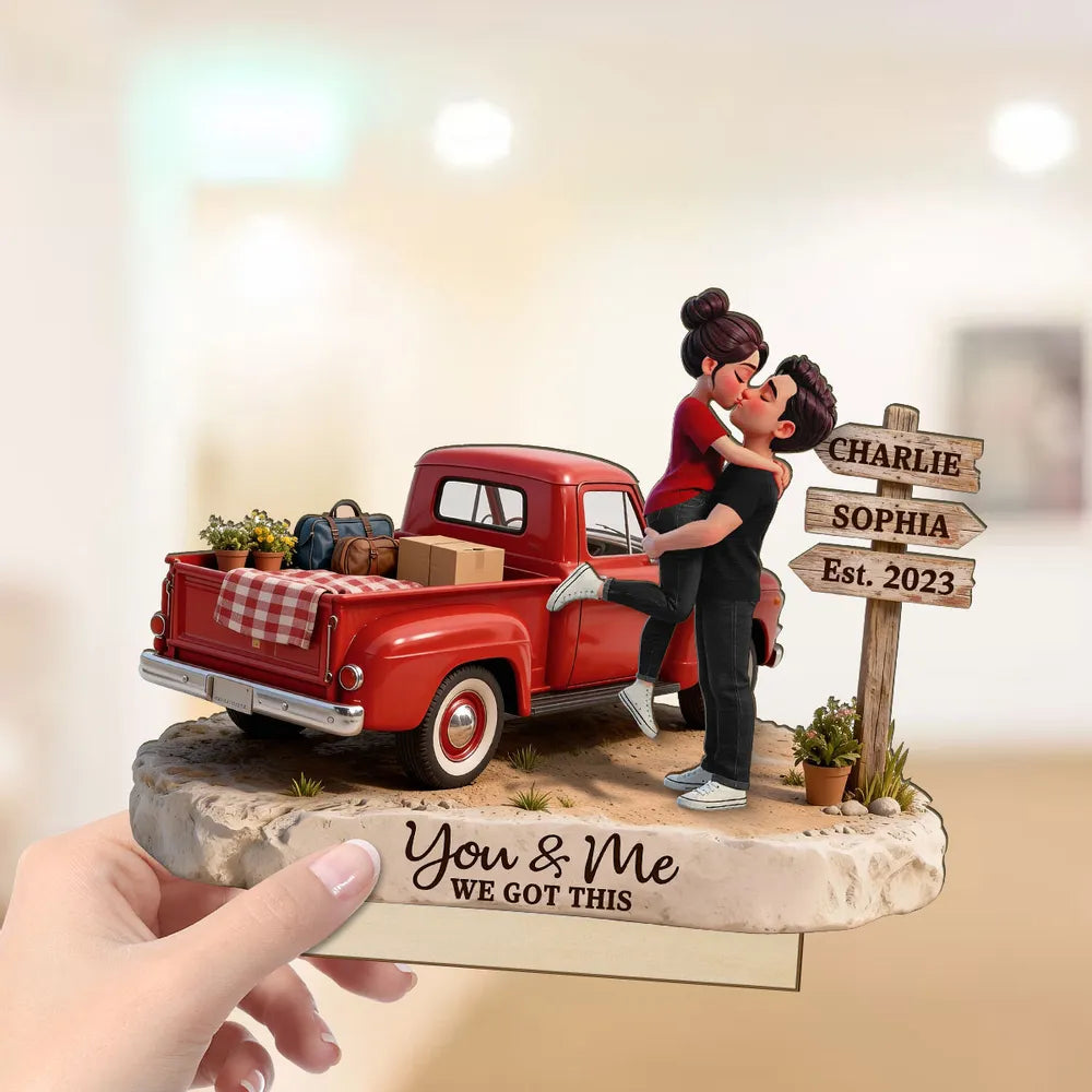 Personalized Romantic Couple Figurine with Vintage Truck - Anniversary Keepsake Plaque MagicInPrints