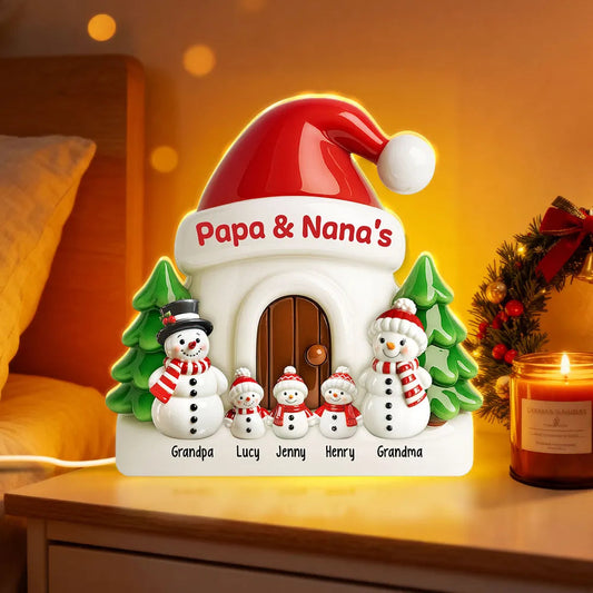 Personalized Christmas Snowman Family LED Light for Grandparents - Holiday Decor Plaque MagicInPrints
