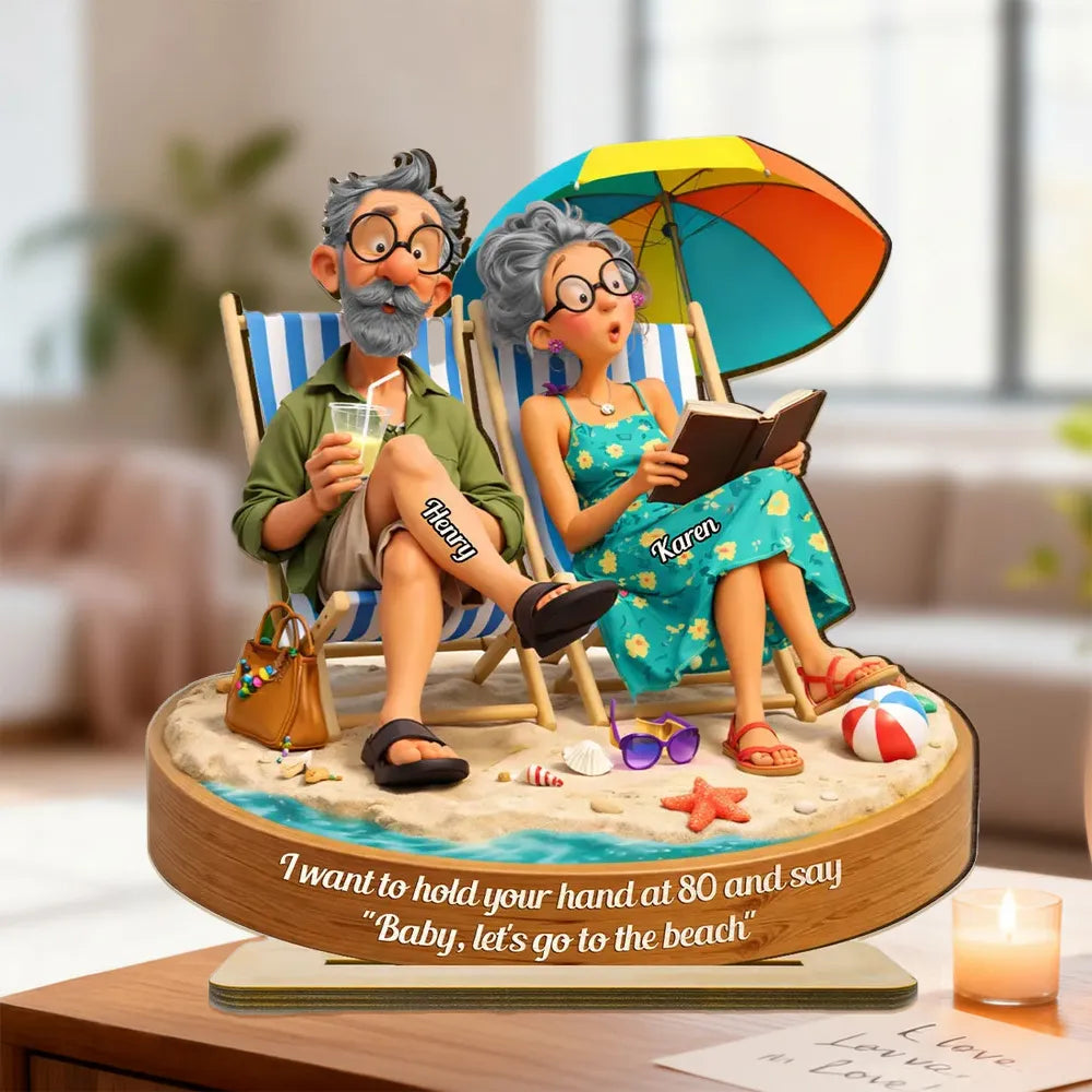 Personalized Elderly Couple Beach Scene Figurine - Anniversary Gift Plaque MagicInPrints