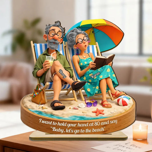 Personalized Elderly Couple Beach Scene Figurine - Anniversary Gift Plaque MagicInPrints