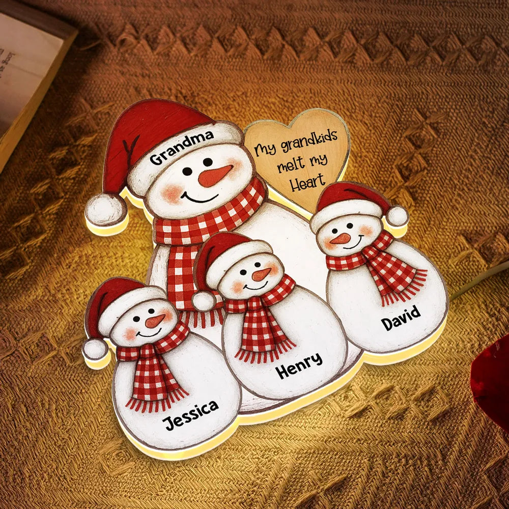 Personalized Snowman Family Light for Grandma - Christmas Decoration Plaque MagicInPrints