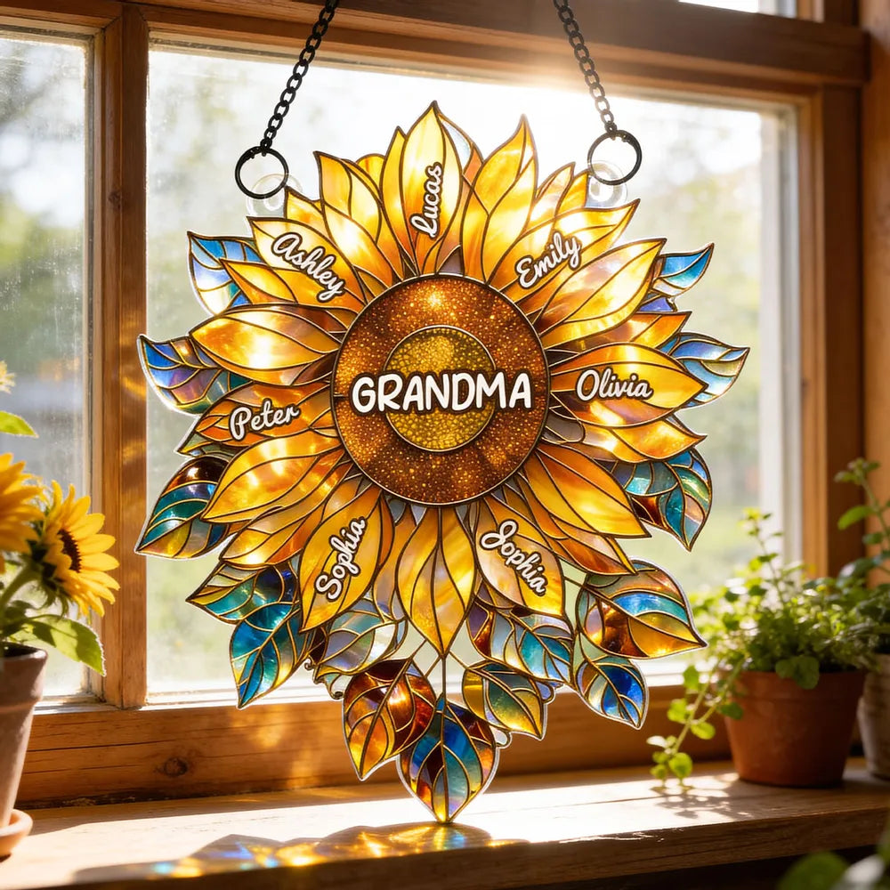 Personalized Sunflower Suncatcher for Grandma - Family Names Gift Ornament MagicInPrints