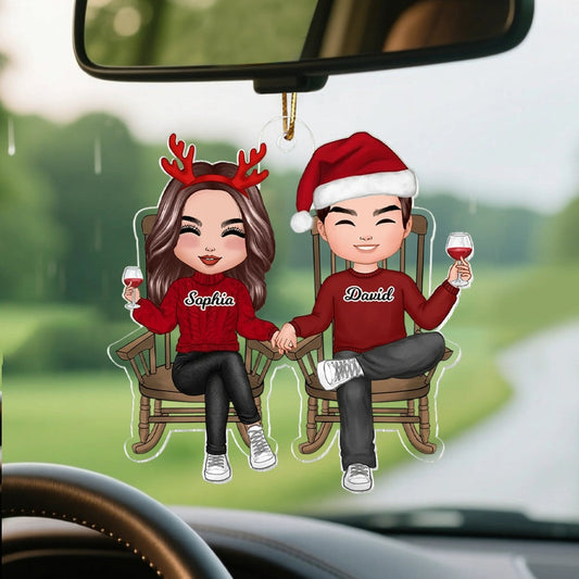 Personalized Couple Car Ornament for Christmas - Custom Names & Holiday Design Car Hanger MagicInPrints