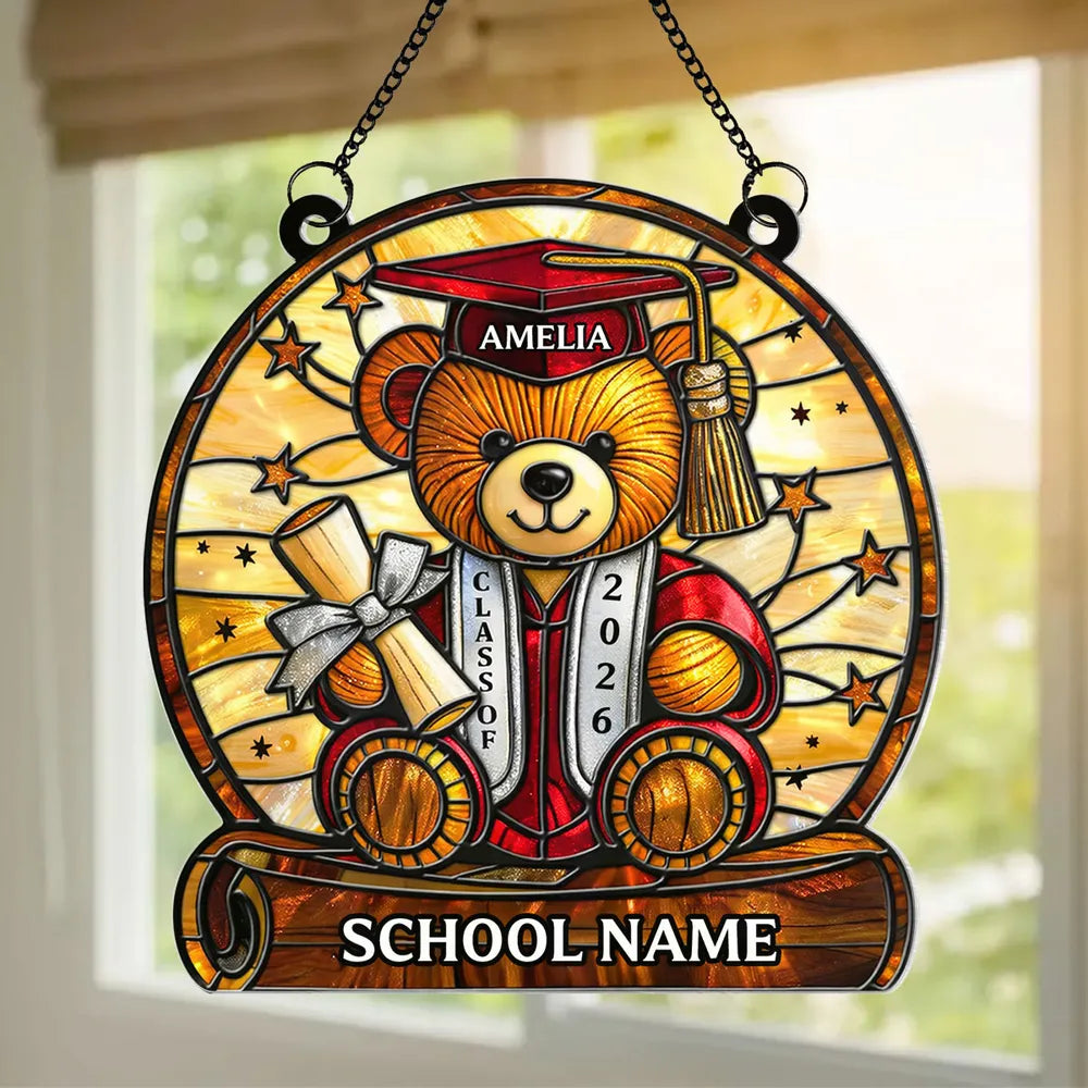 Personalized Graduation Bear Suncatcher for Class of 2026 - Perfect Graduation Gift Ornament MagicInPrints