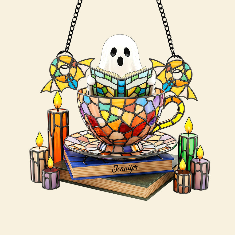 Embrace the Unseen – Ghost Tea Cup Suncatcher Ornament - Personalized Gifts for Book Lovers Ornament PopCulturePrints