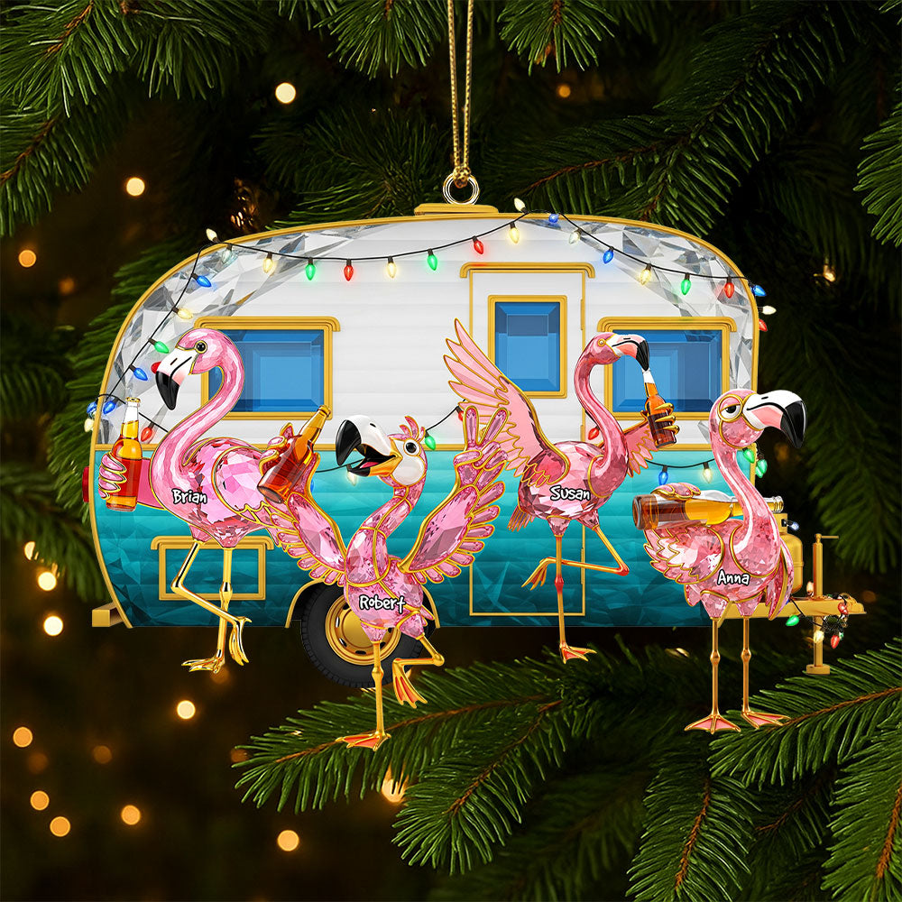 Flamingo Camping Family Ornament - Personalized Gifts For Family Ornament MagicInPrints