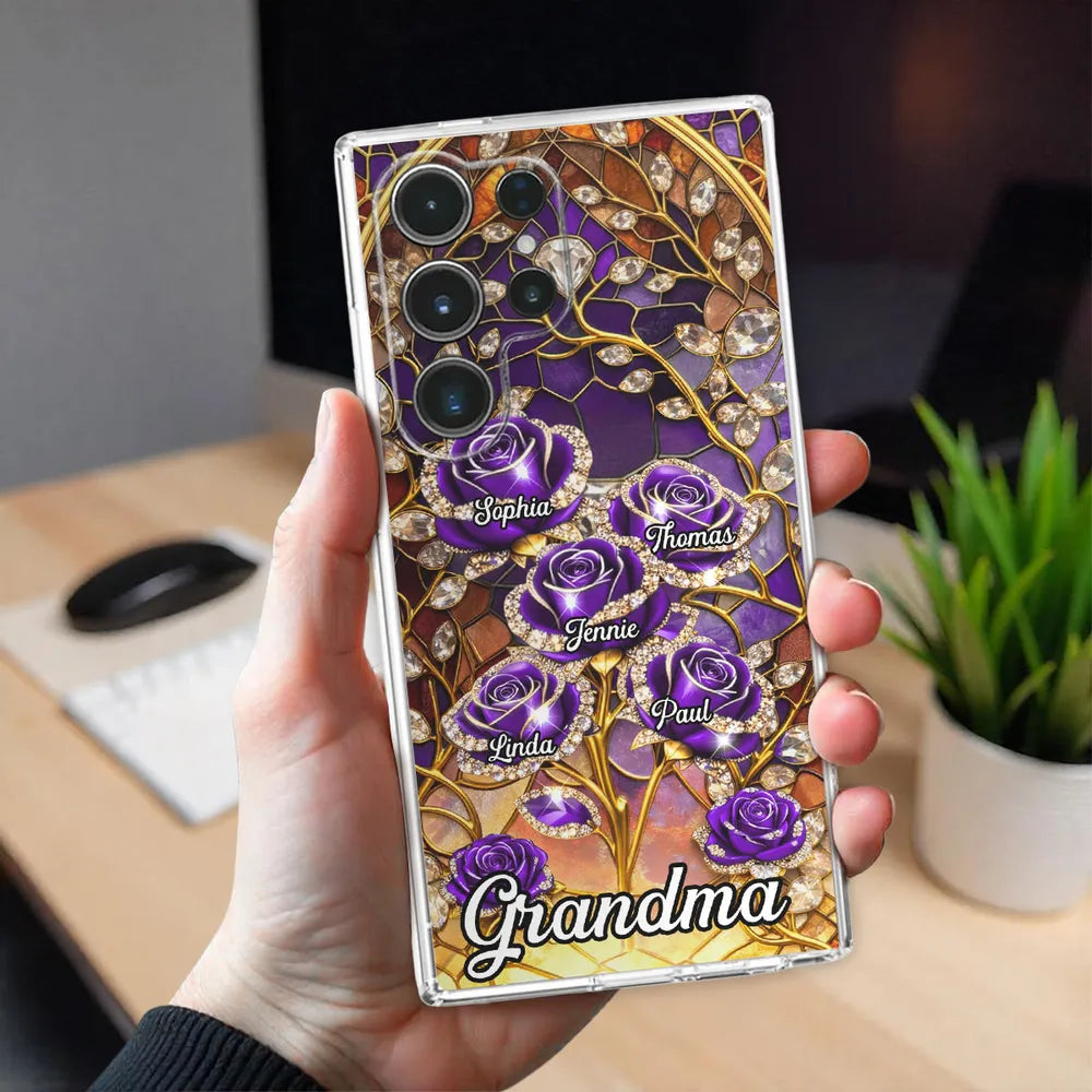 Personalized Floral Phone Case for Grandma - Custom Names & Purple Roses Phone Case MagicInPrints