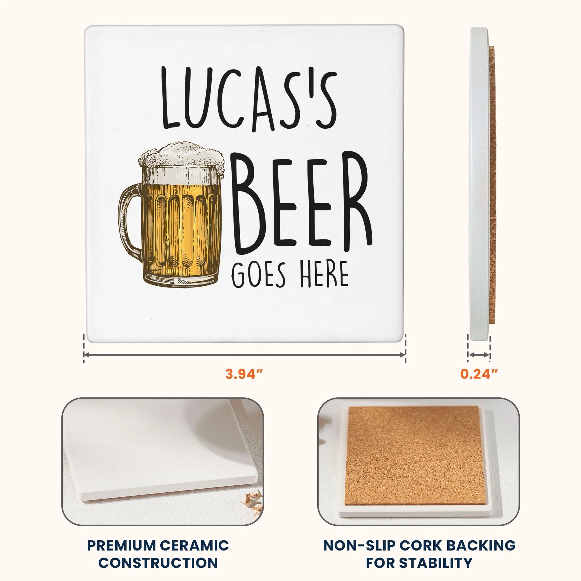 Personalized Drink Coasters Set for Tea, Bourbon, Prosecco, Vodka Lovers - Custom Gift Kitchen Supplies MagicInPrints