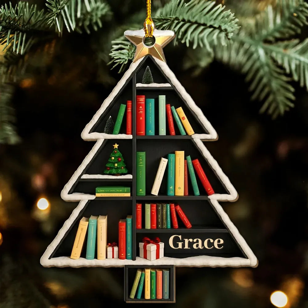 Personalized Christmas Tree Bookshelf Ornament for Book Lovers - Holiday Decor Ornament MagicInPrints