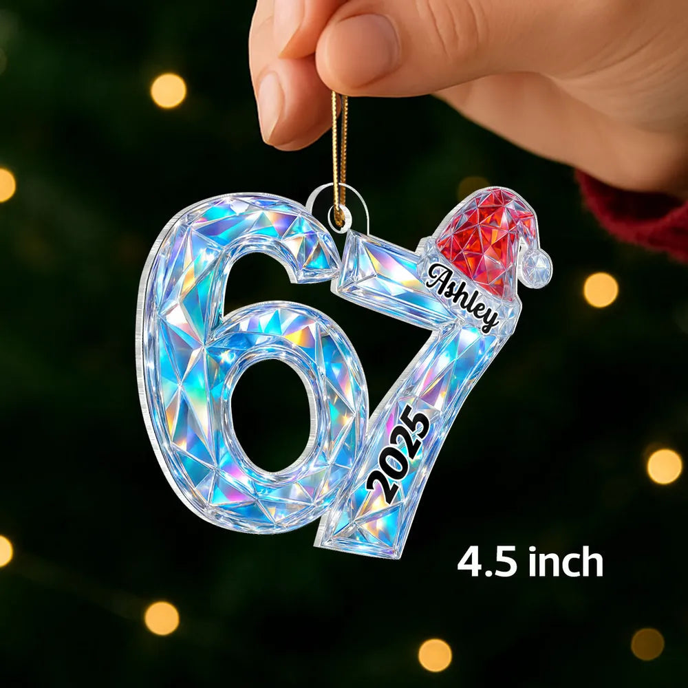 Custom Crystal Number Ornament with Santa Hat for Christmas - Personalized Holiday Decoration 2025 Ornament MagicInPrints