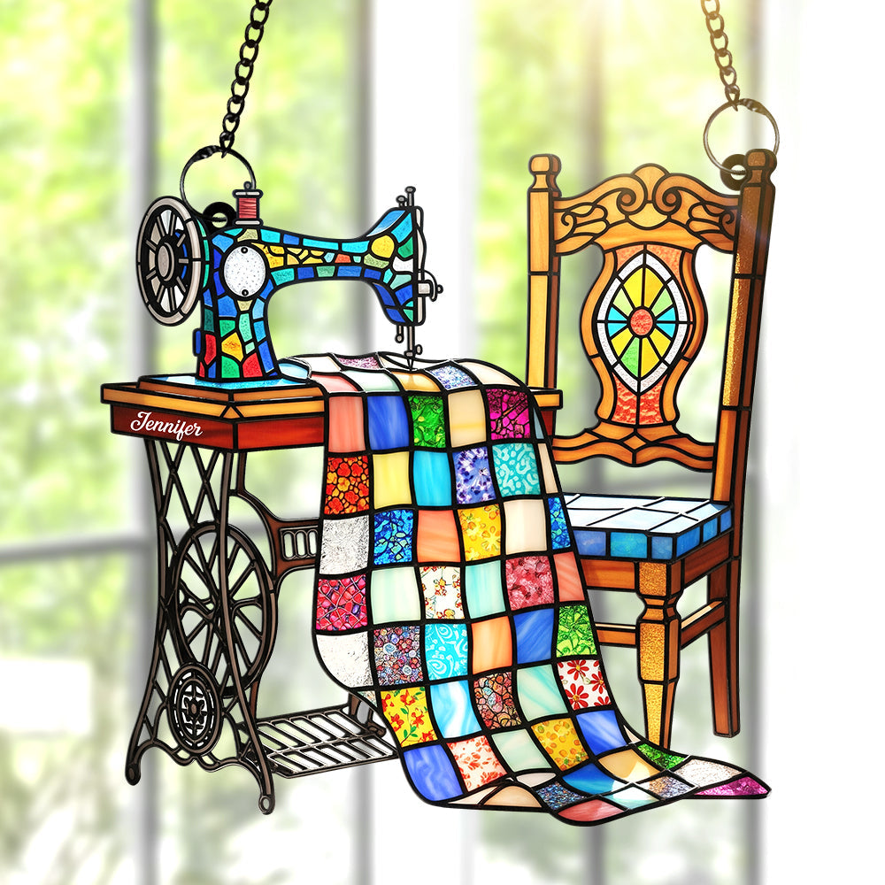 Celebrate Your Passion: Vintage Sewing Machine Suncatcher Ornament - Personalized Gift for Sewing Lovers Ornament MagicInPrints