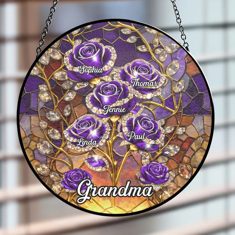 Personalized Stained Glass Sun Catcher for Grandma - Custom Family Names Ornament MagicInPrints