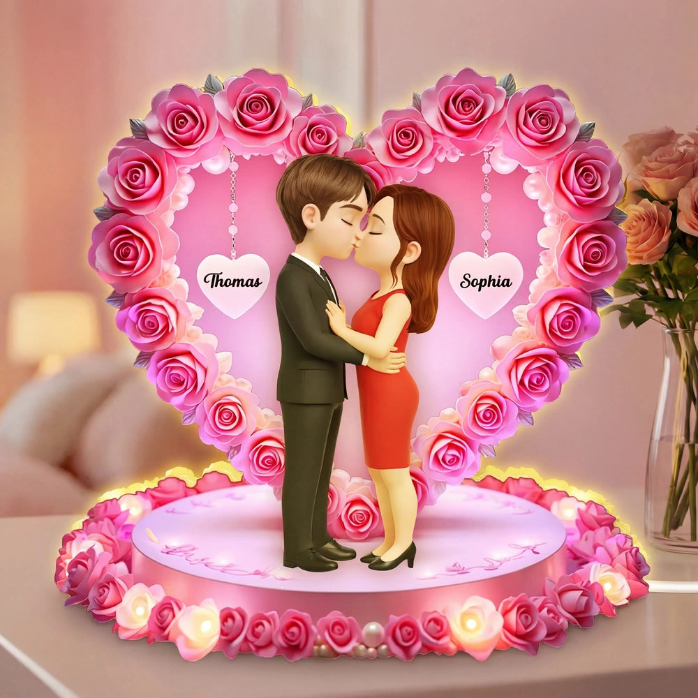 Personalized Romantic Couple Figurine with Heart Base for Valentine's Day Plaque MagicInPrints