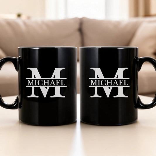 Personalized Black Coffee Mug Set for Men with Initials - Perfect Gift for Home or Office Cup MagicInPrints