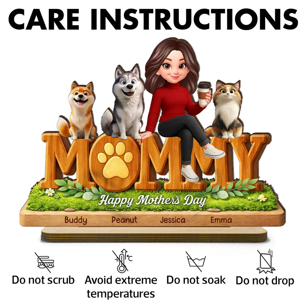 Personalized Mother's Day Wooden Plaque for Moms with Pets - Custom Names Plaque MagicInPrints