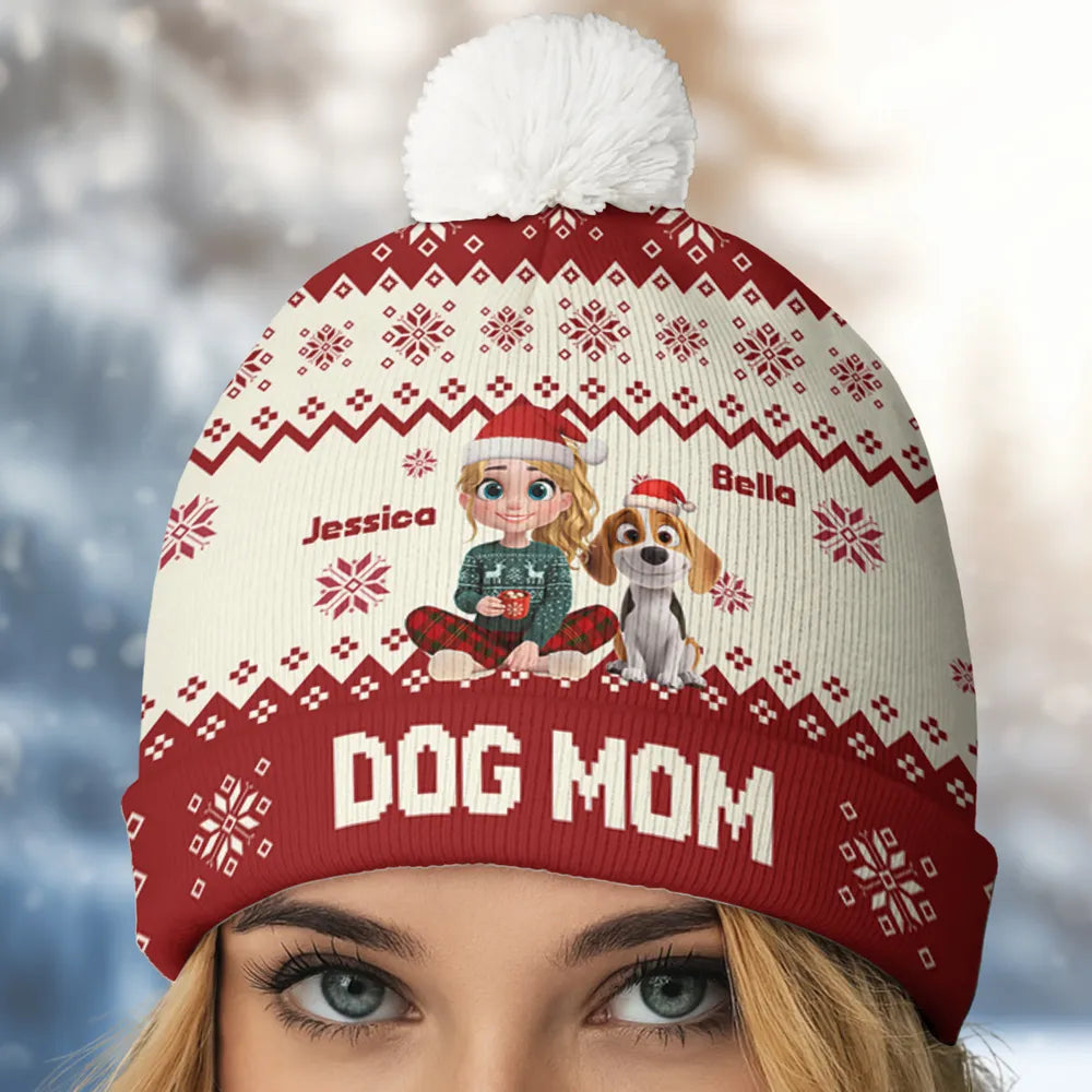 Personalized Dog Mom Beanie for Women - Christmas Holiday Gift Hat MagicInPrints