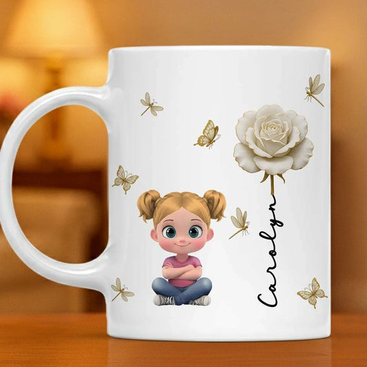 Personalized Kids Mug with Cartoon Character and Floral Design - Gift for Children Cup MagicInPrints